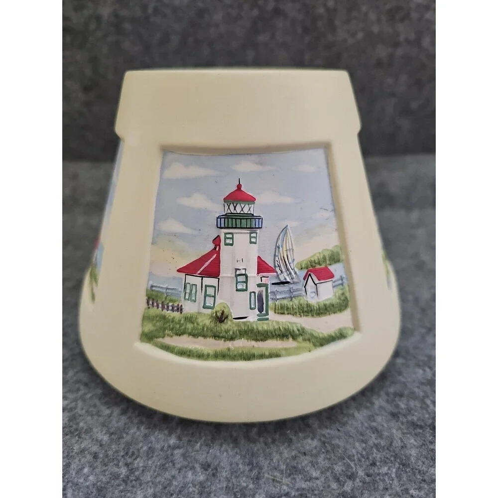 GREAT AMERICAN LIGHTHOUSES CANDLE SHADE~PORCELAIN~ Donna Elias 4 SCENES. READ